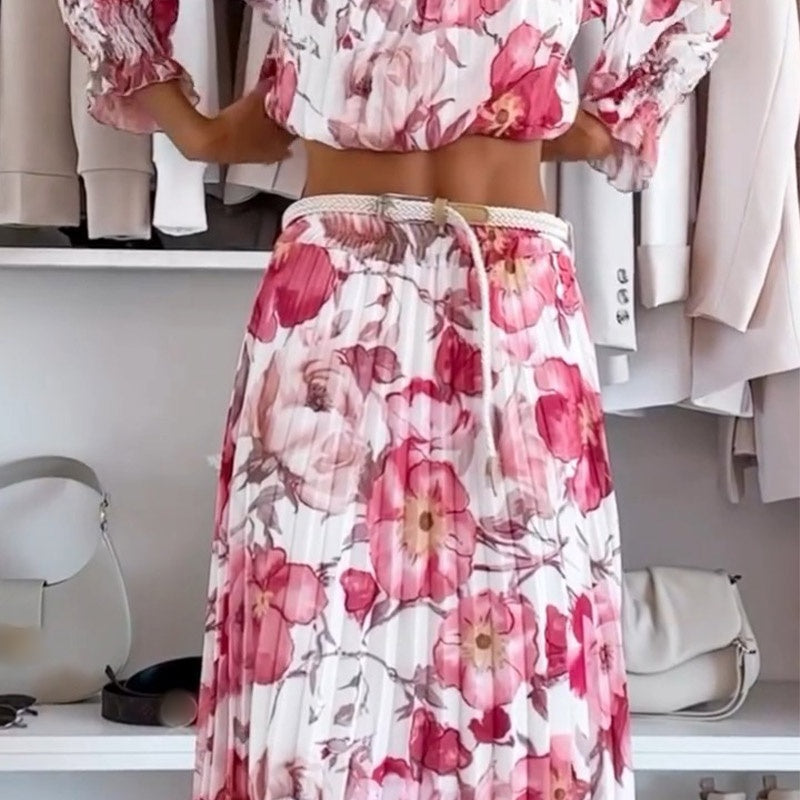 🌸Top floral cu umerii deschiși și set din două piese cu fustă maxi