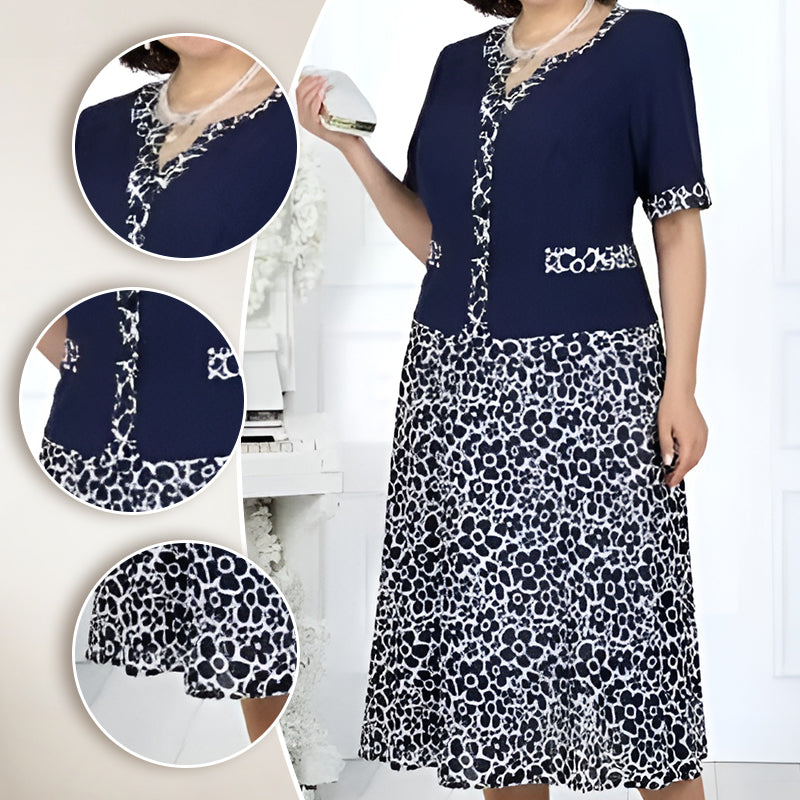 Rochie elegantă din două piese pentru femei, din imitație de piele, cu model floral