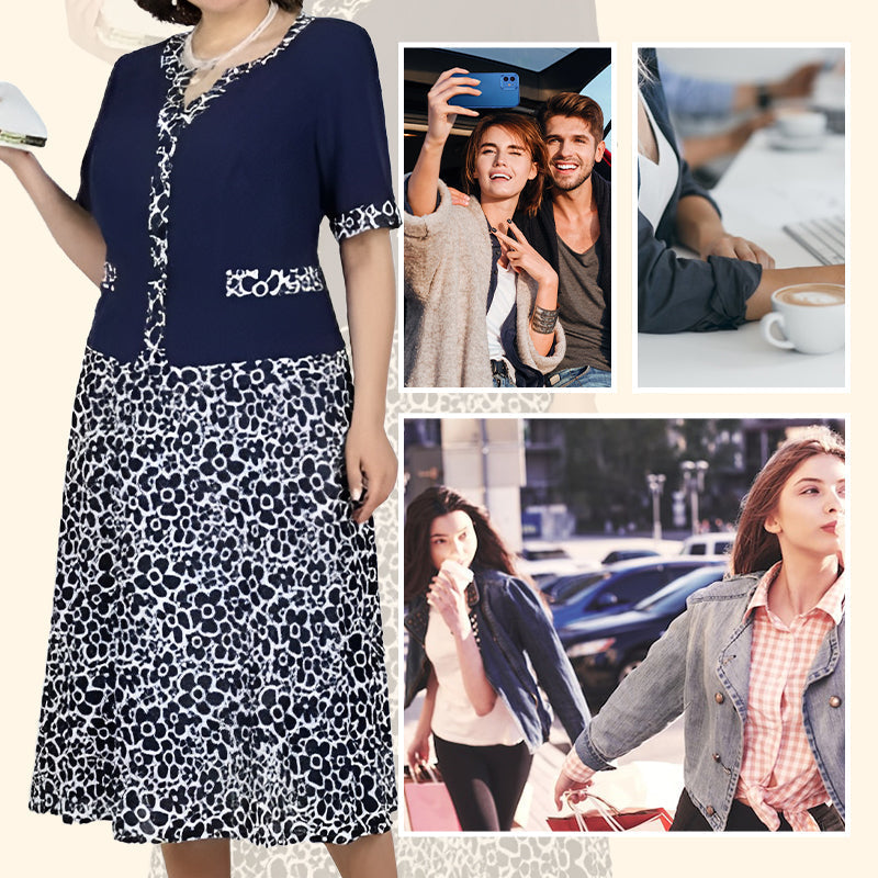 Rochie elegantă din două piese pentru femei, din imitație de piele, cu model floral