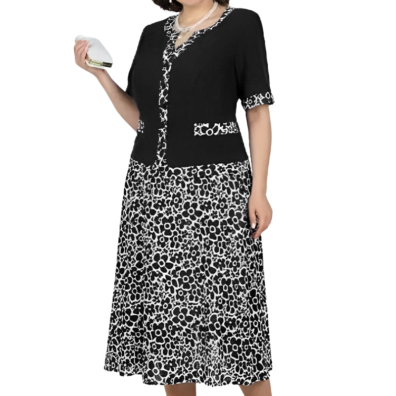 Rochie elegantă din două piese pentru femei, din imitație de piele, cu model floral