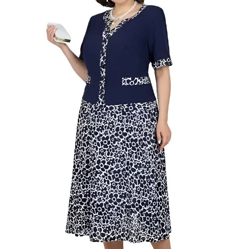 Rochie elegantă din două piese pentru femei, din imitație de piele, cu model floral
