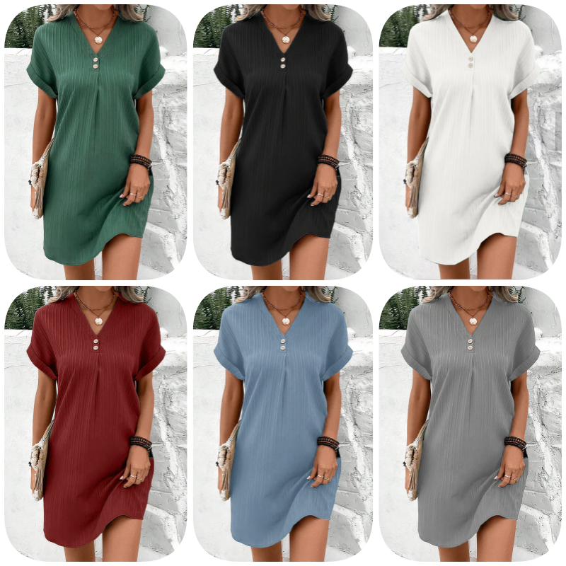 【M-3XL】🍃Rochie uni din amestec de bumbac și in, cu nasturi