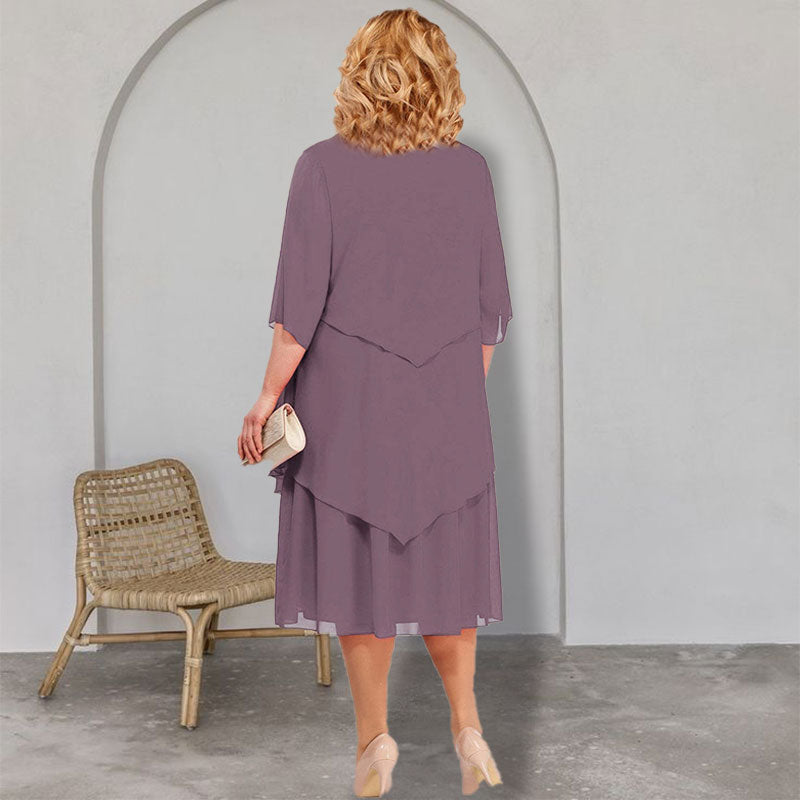💖Plus Dimensiune stratificat Midi rochie