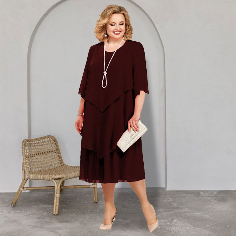 💖Plus Dimensiune stratificat Midi rochie