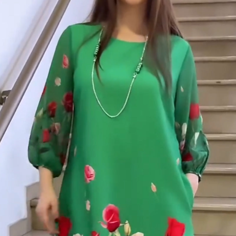 Rochie elegantă pentru femei, cu imprimeu floral și decolteu rotund