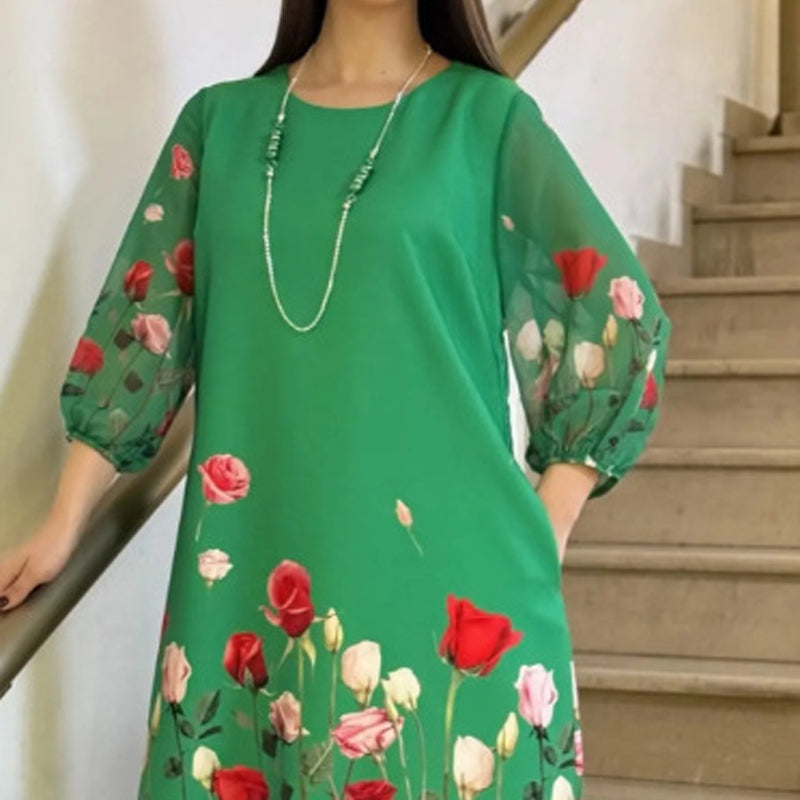 Rochie elegantă pentru femei, cu imprimeu floral și decolteu rotund