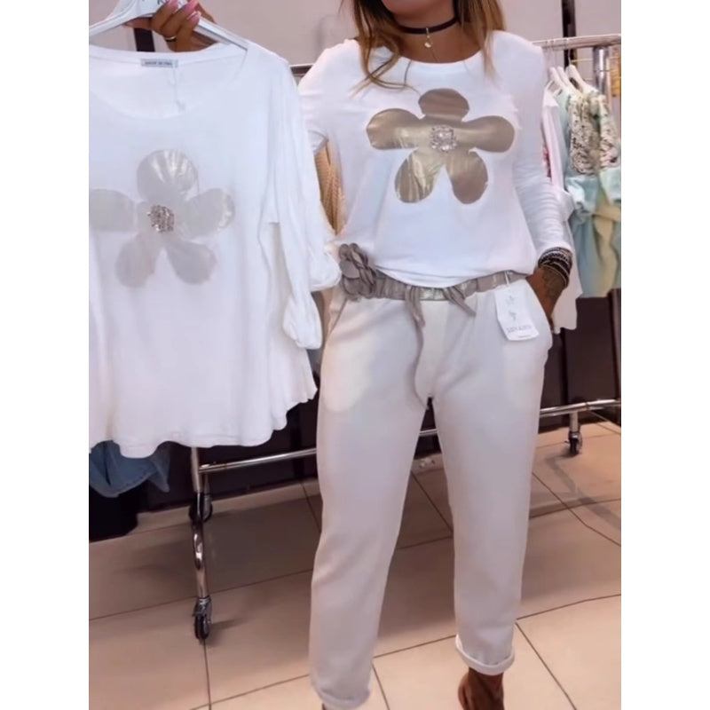 Top de damă cu imprimeu floral și decolteu