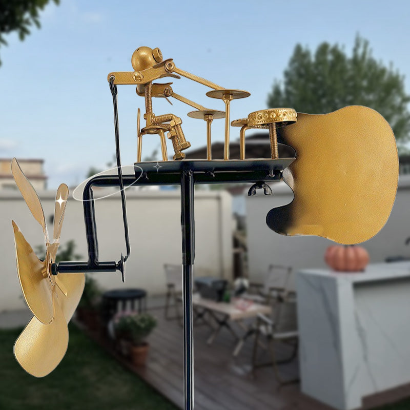 Moară de vânt metalică lucrată manual cu tambur - decor de pământ