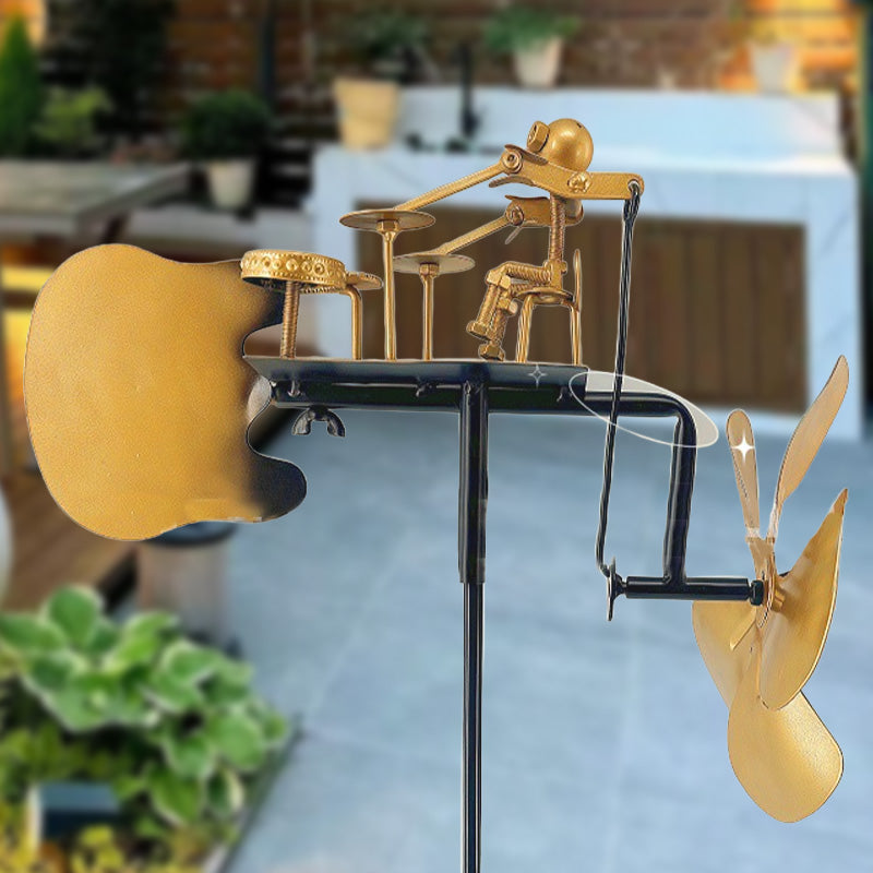 Moară de vânt metalică lucrată manual cu tambur - decor de pământ