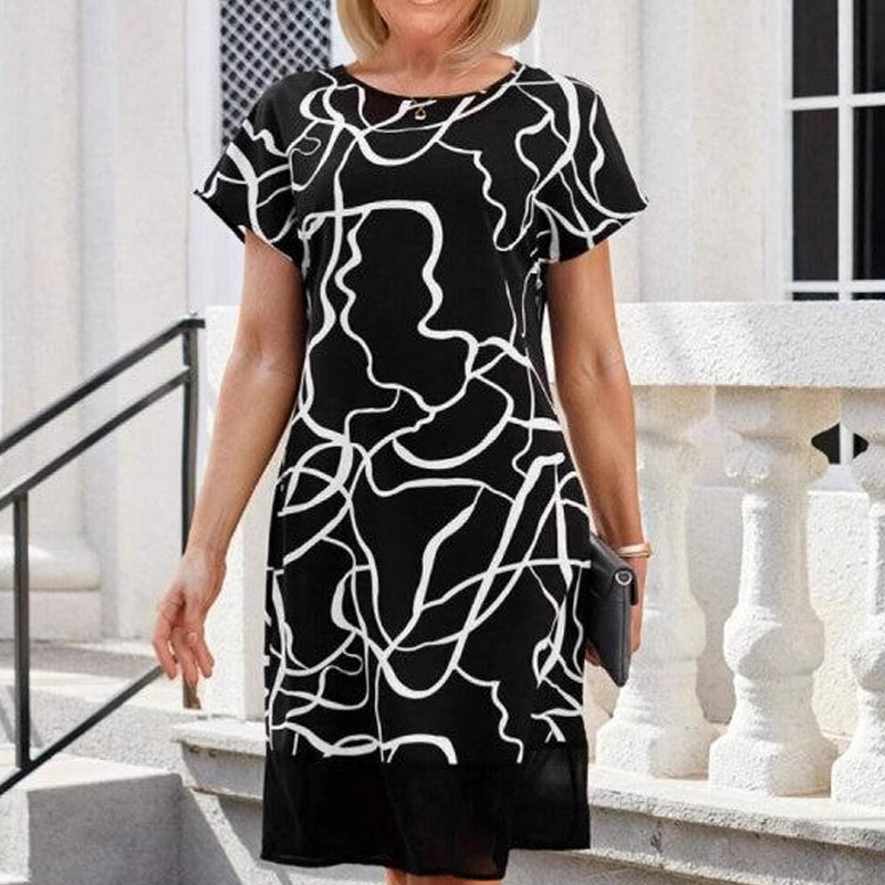 🎁🌸Rochie cu mânecă scurtă și decolteu rotund
