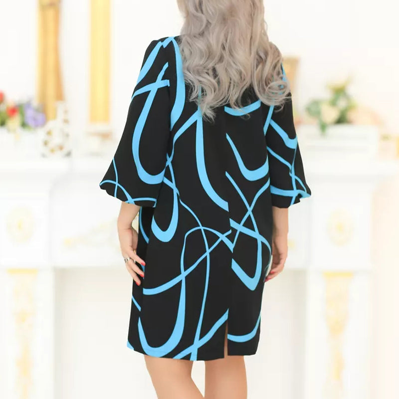 🌸 Rochie imprimată cu decolteu rotund și mâneci șapte sferturi