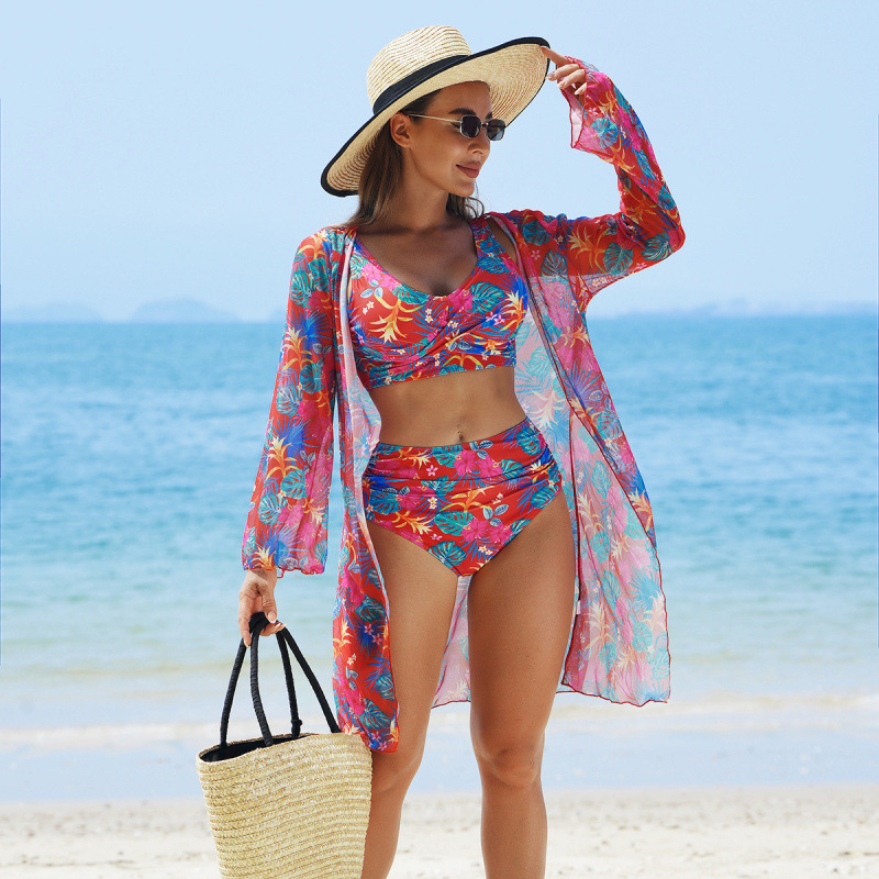 👙Costum de baie multicolor din 3 piese cu imprimeu