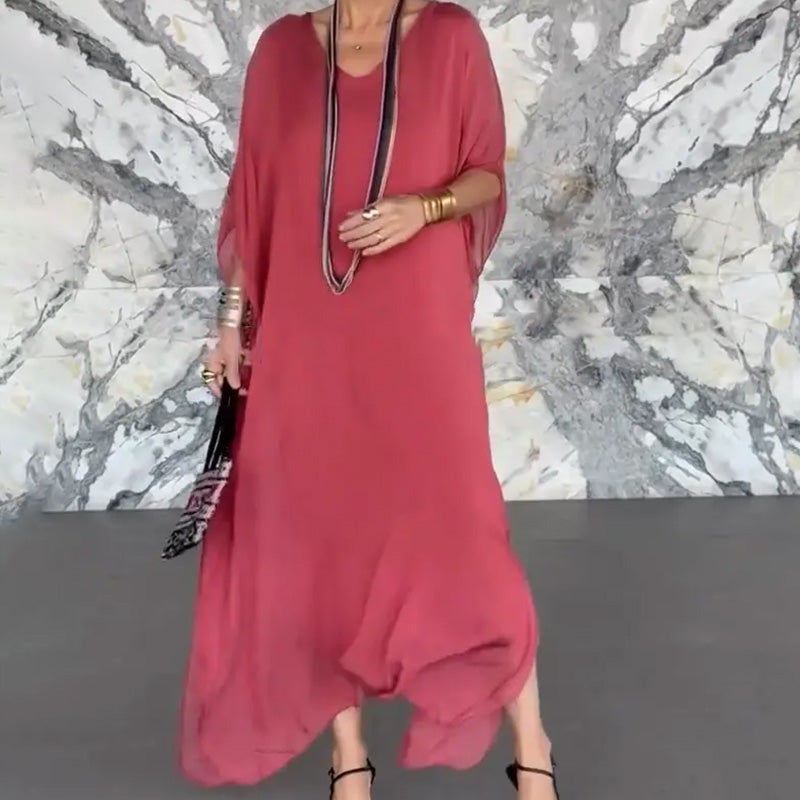 Femei respirabil vrac V-Neck Maxi rochie