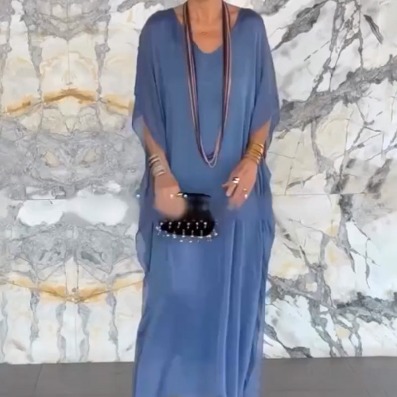 Femei respirabil vrac V-Neck Maxi rochie