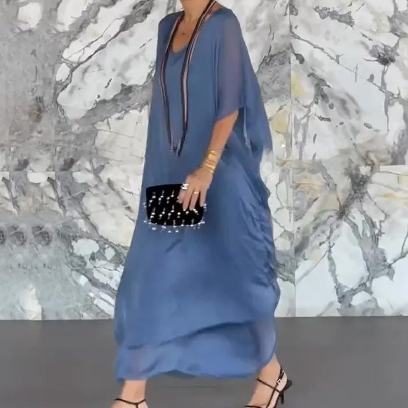 Femei respirabil vrac V-Neck Maxi rochie