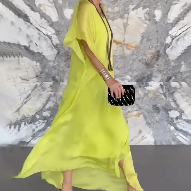Femei respirabil vrac V-Neck Maxi rochie
