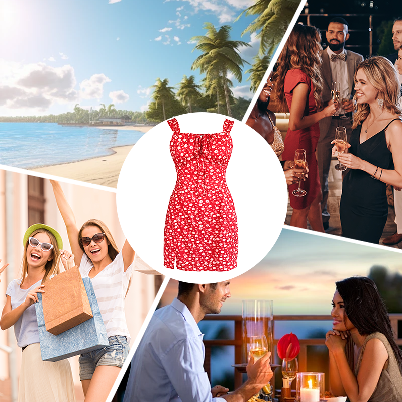 🌸Rochie mini cu imprimeu floral și bretele spaghete