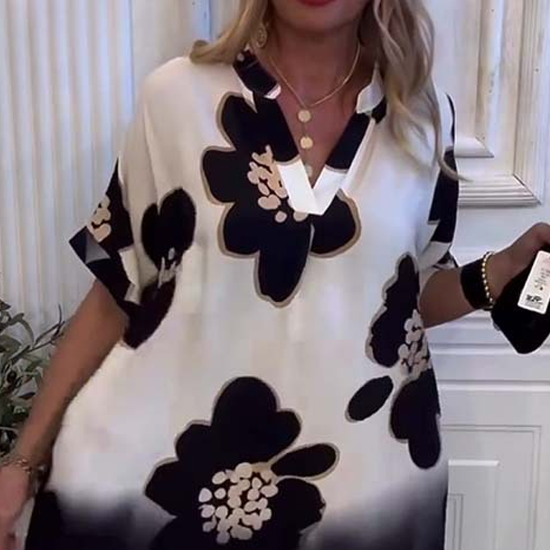 🌸😘Rochie lejeră de damă cu imprimeu și decolteu adânc în V🔥
