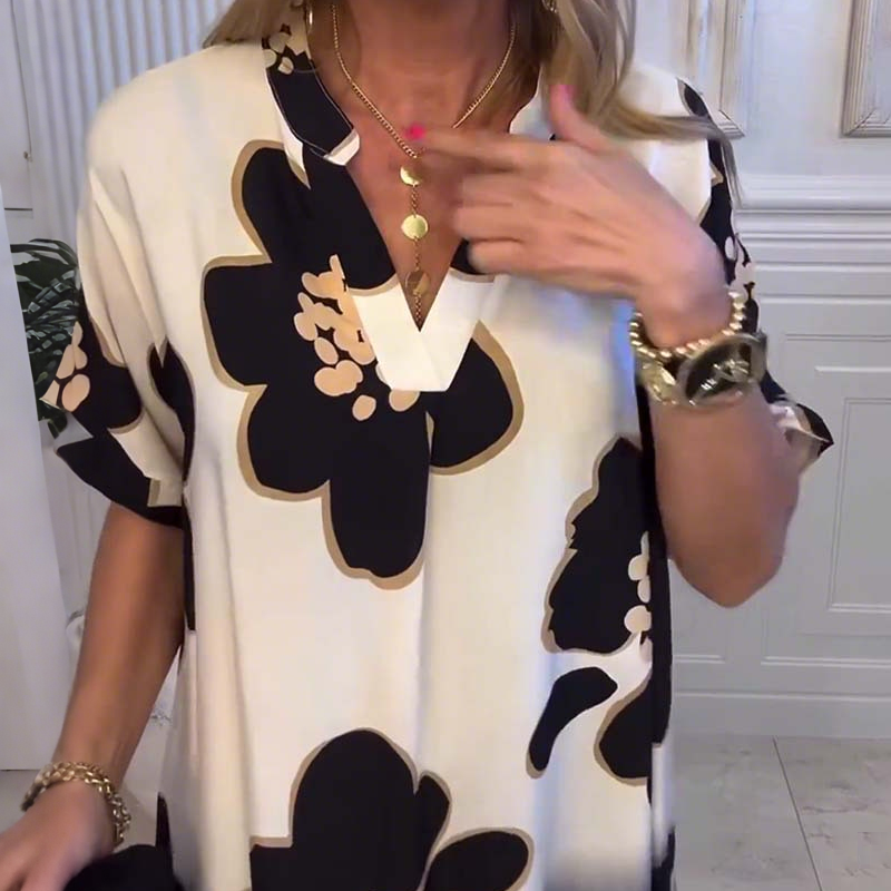 🌸😘Rochie lejeră de damă cu imprimeu și decolteu adânc în V🔥