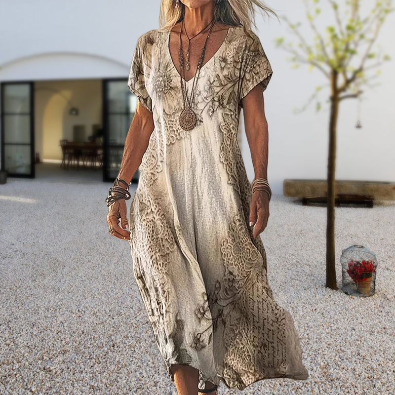 ✨Rochie de damă cu mânecă scurtă și imprimeu, decolteu în V