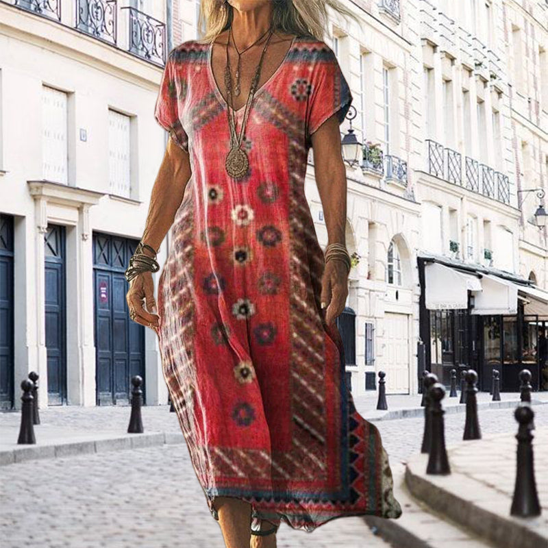 ✨Rochie de damă cu mânecă scurtă și imprimeu, decolteu în V