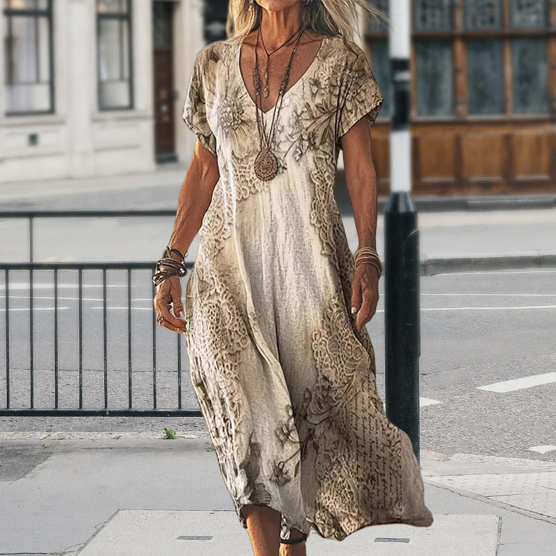 ✨Rochie de damă cu mânecă scurtă și imprimeu, decolteu în V