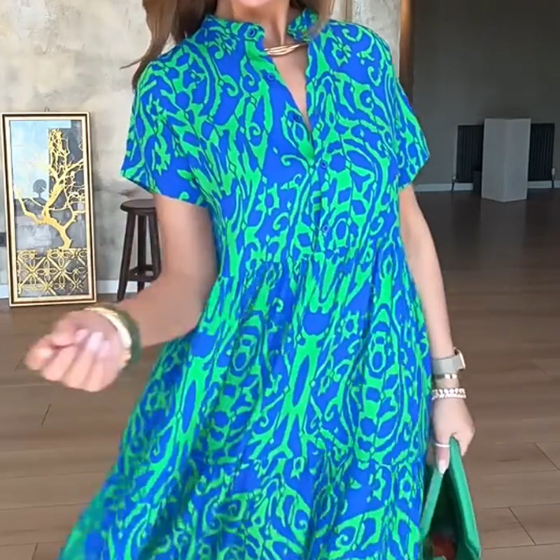 Rochie lungă cu imprimeu, în linie A, pentru femei