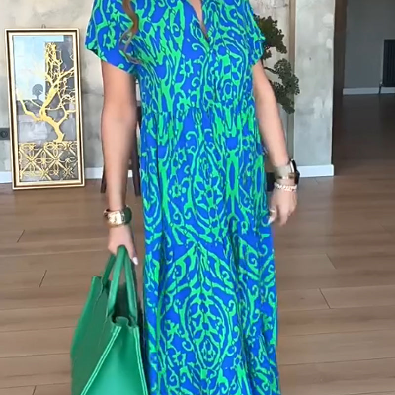 Rochie lungă cu imprimeu, în linie A, pentru femei