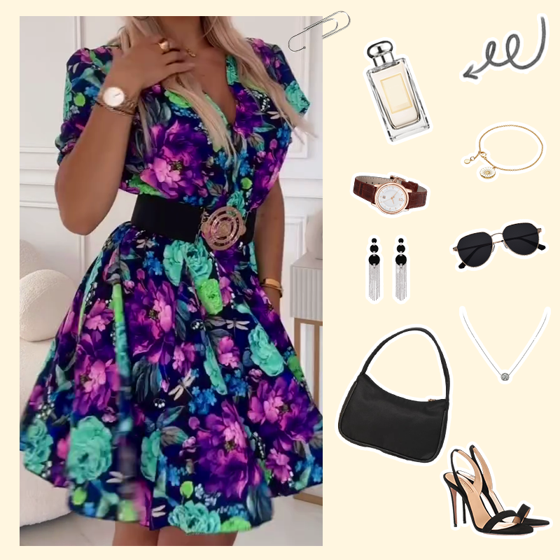 ⏳Reducere limitată de 50%💥✨Rochie mini pentru femei cu decolteu în V și imprimeu floral