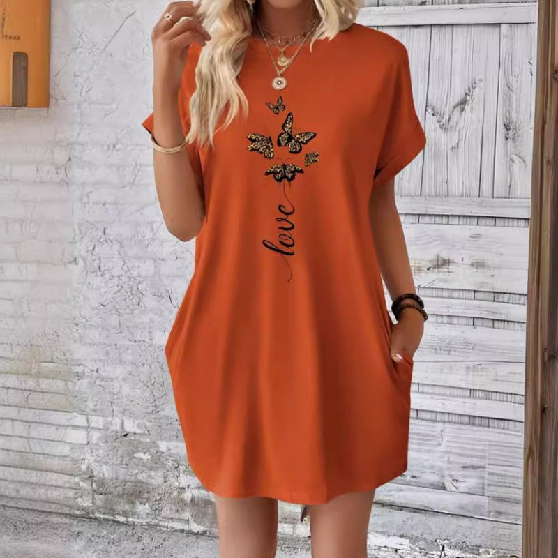 💖 Rochie casual cu decolteu rotund și fluturi brodați