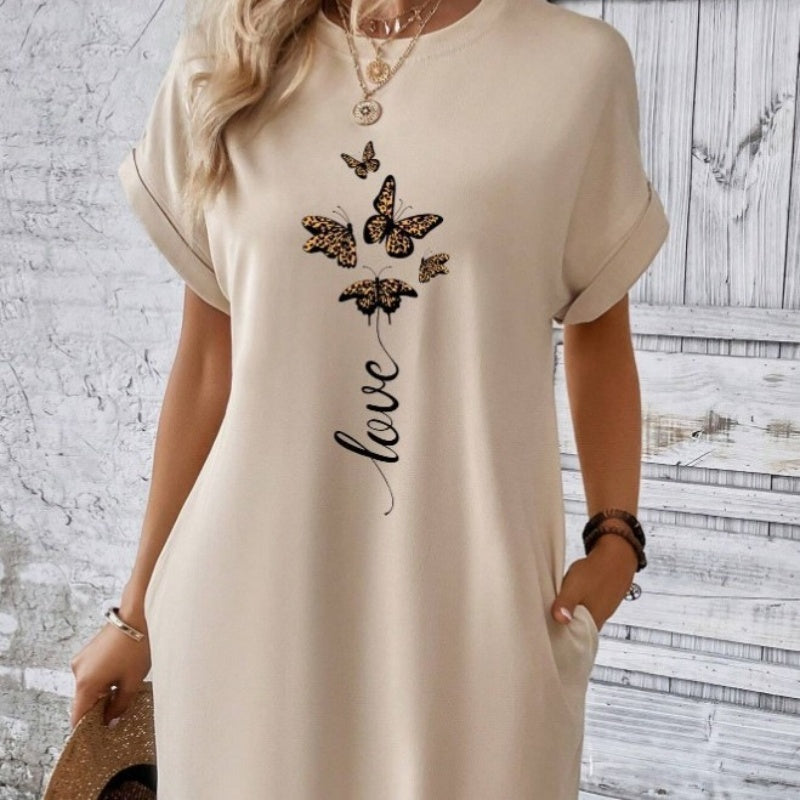 💖 Rochie casual cu decolteu rotund și fluturi brodați