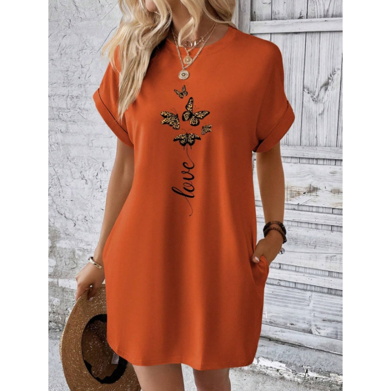 💖 Rochie casual cu decolteu rotund și fluturi brodați