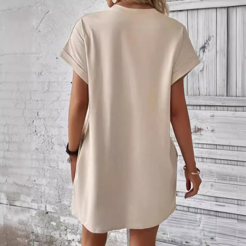 💖 Rochie casual cu decolteu rotund și fluturi brodați