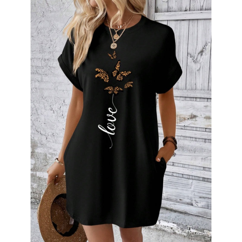 💖 Rochie casual cu decolteu rotund și fluturi brodați
