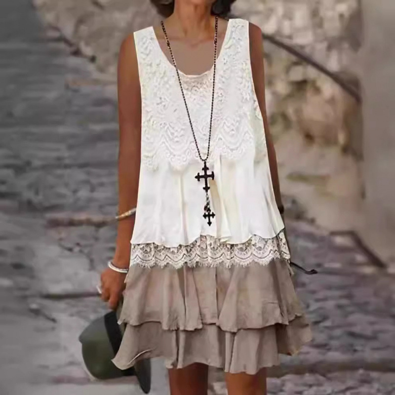 🔥Rochie de damă la modă, fără mâneci, model patchwork👗