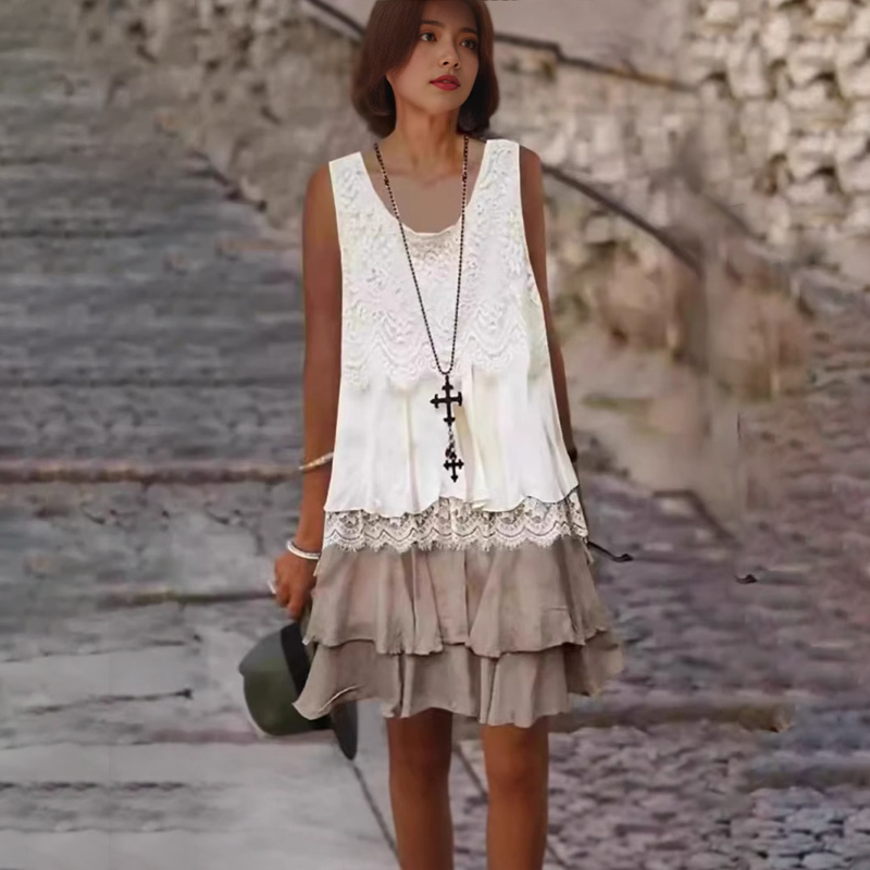 🔥Rochie de damă la modă, fără mâneci, model patchwork👗