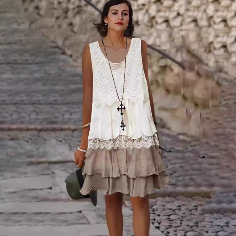 🔥Rochie de damă la modă, fără mâneci, model patchwork👗