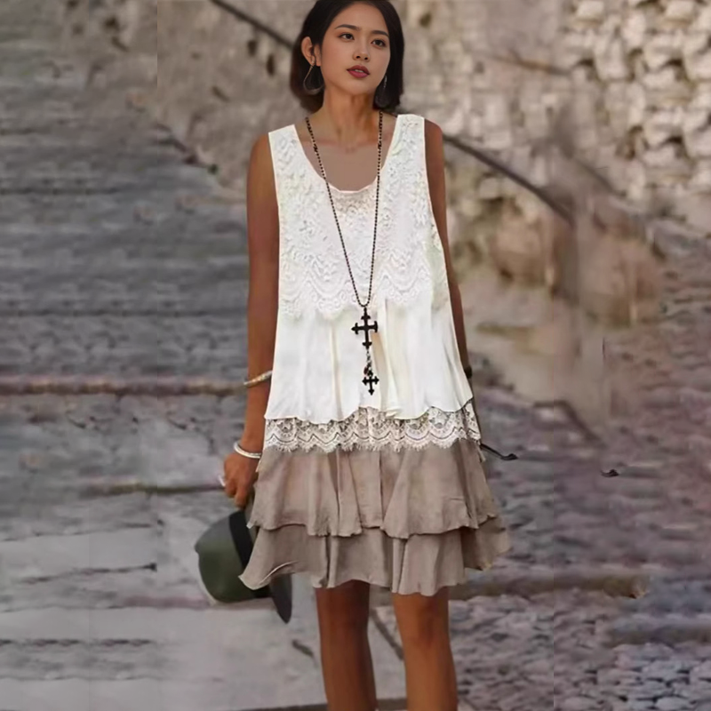 🔥Rochie de damă la modă, fără mâneci, model patchwork👗