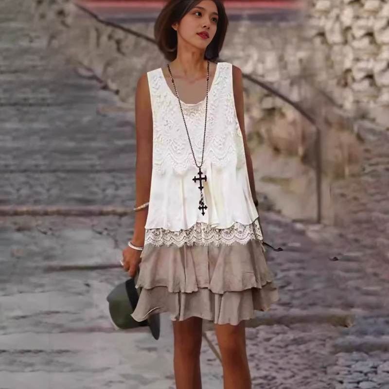 🔥Rochie de damă la modă, fără mâneci, model patchwork👗