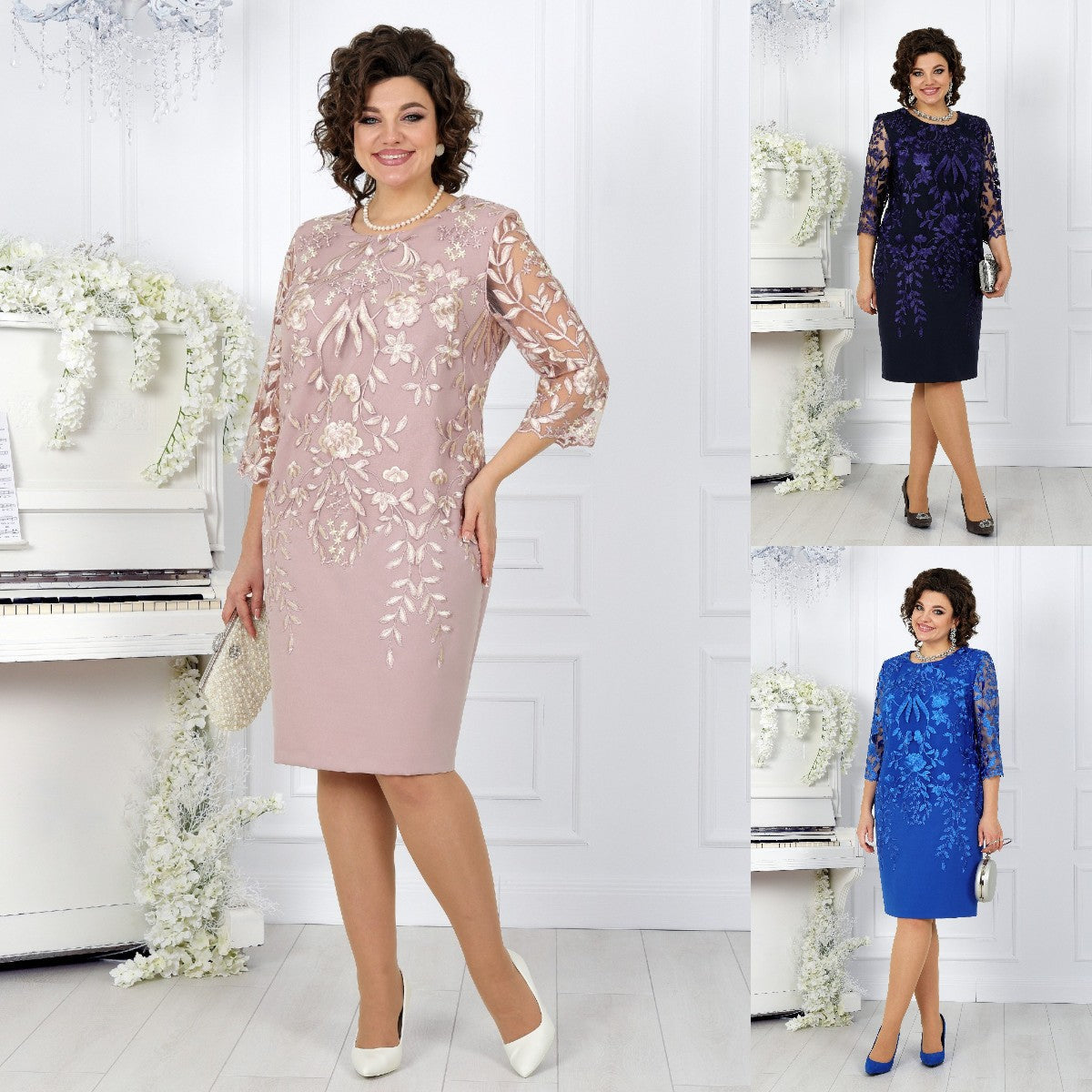 Rochie oversize cu patchwork din dantela si imprimeu
