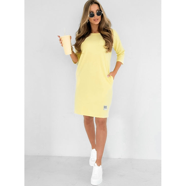 🌸Pret special🌸 Rochie cu maneci 3/4, decolteu rotund si buzunare