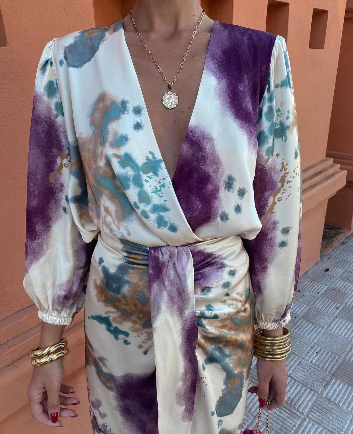 Rochie elegantă mov cu decolteu în V💜