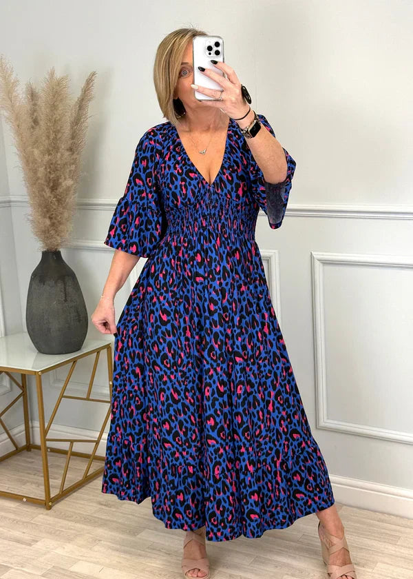 💥🔥Rochie cu falduri cu model leopard