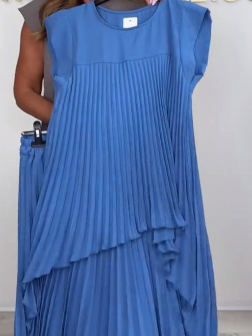 💖Bluză cu mânecă scurtă și plisate și pantaloni lejeri