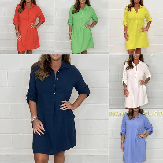 💝Rochie cămașă plus size de vară de damă