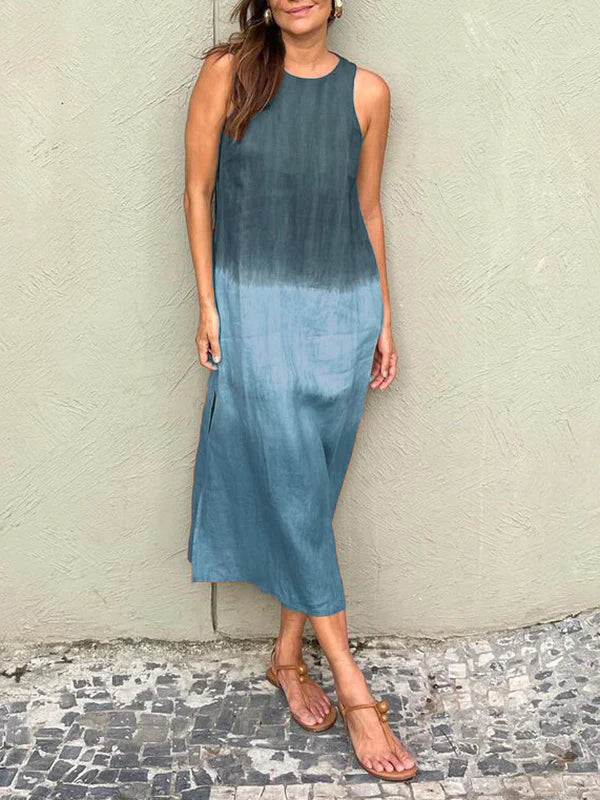 🌸Rochie cu mânecă lungă din bumbac și in, cu croială Tie-dye