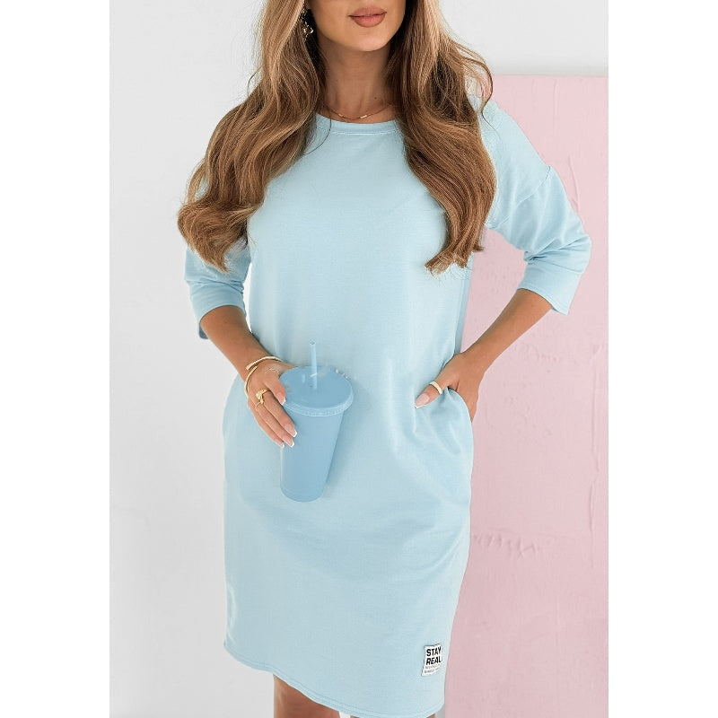 🌸Pret special🌸 Rochie cu maneci 3/4, decolteu rotund si buzunare