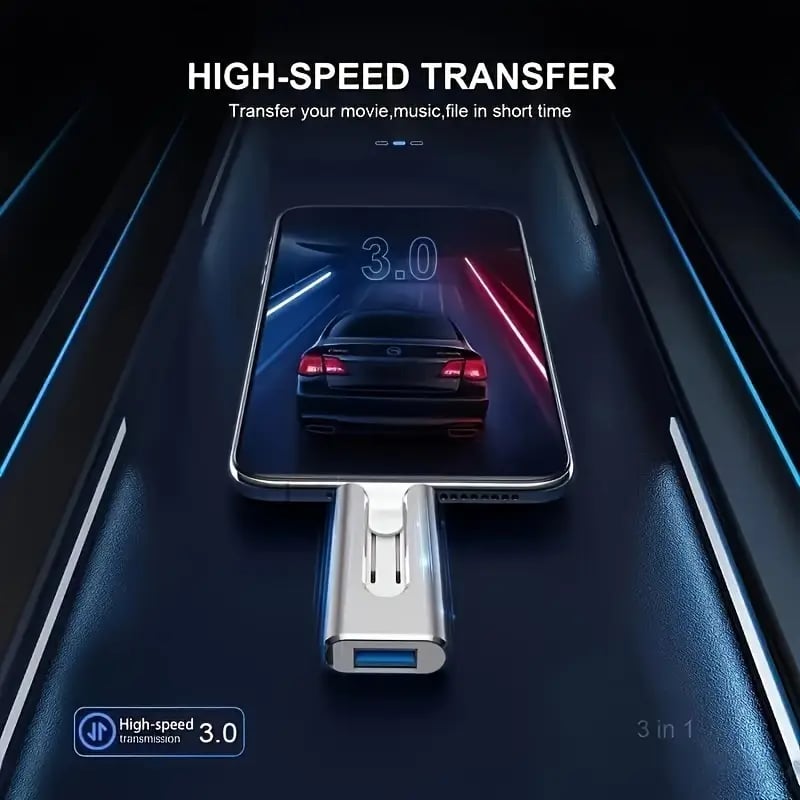 Unitate USB 4 în 1 pentru telefon mobil, 32~256 GB, Micro USB + 8 pini + USB 3.0, pentru computer