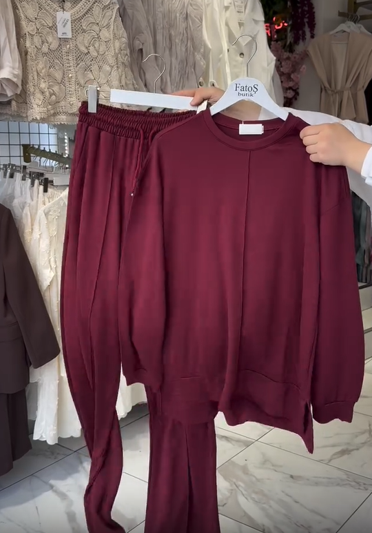 Set pantaloni de dama din bumbac cu maneci lungi si decolteu rotund
