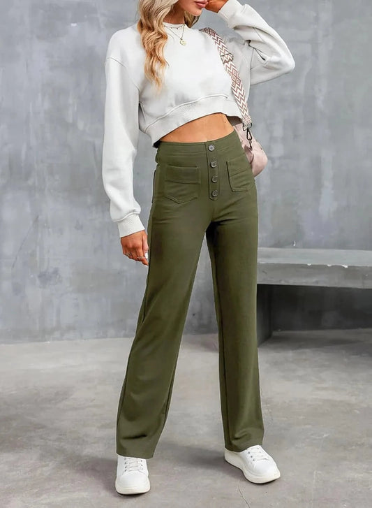 Pantaloni de agrement elastic cu talie înaltă